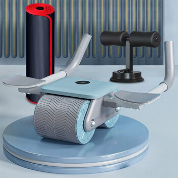 瑜点健腹轮自动回弹收腹卷腹轮肘撑男腹肌腹部滚轮减肚子神器健身器材蓝色【舒适肘撑】+固定脚器+垫	